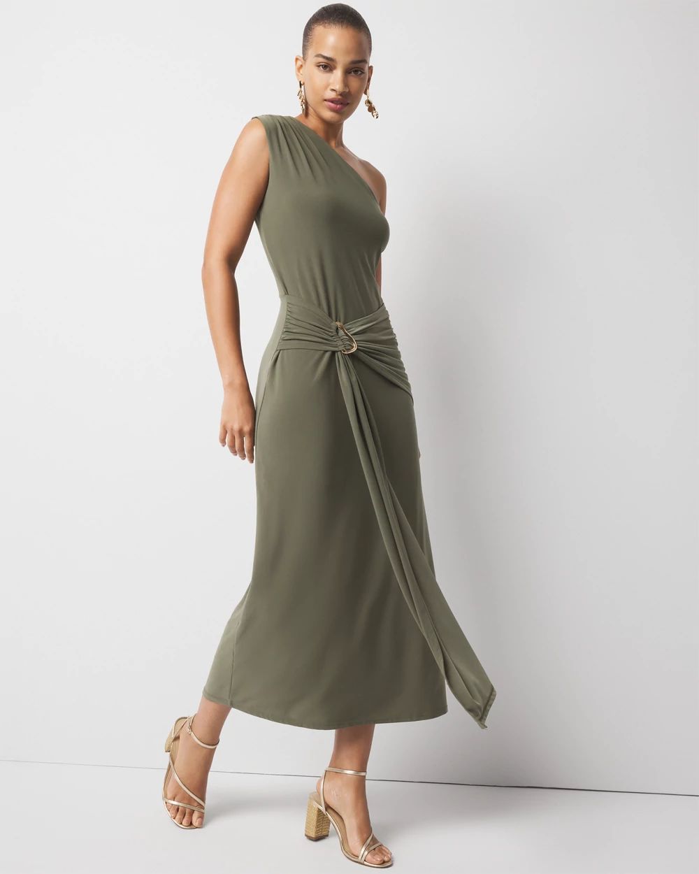 ワンピース THEREDTHREAD oneshoulder shirtknit dress THEREDTHREAD / ザレッドスレッド】S oneshoulder shirt knit dress